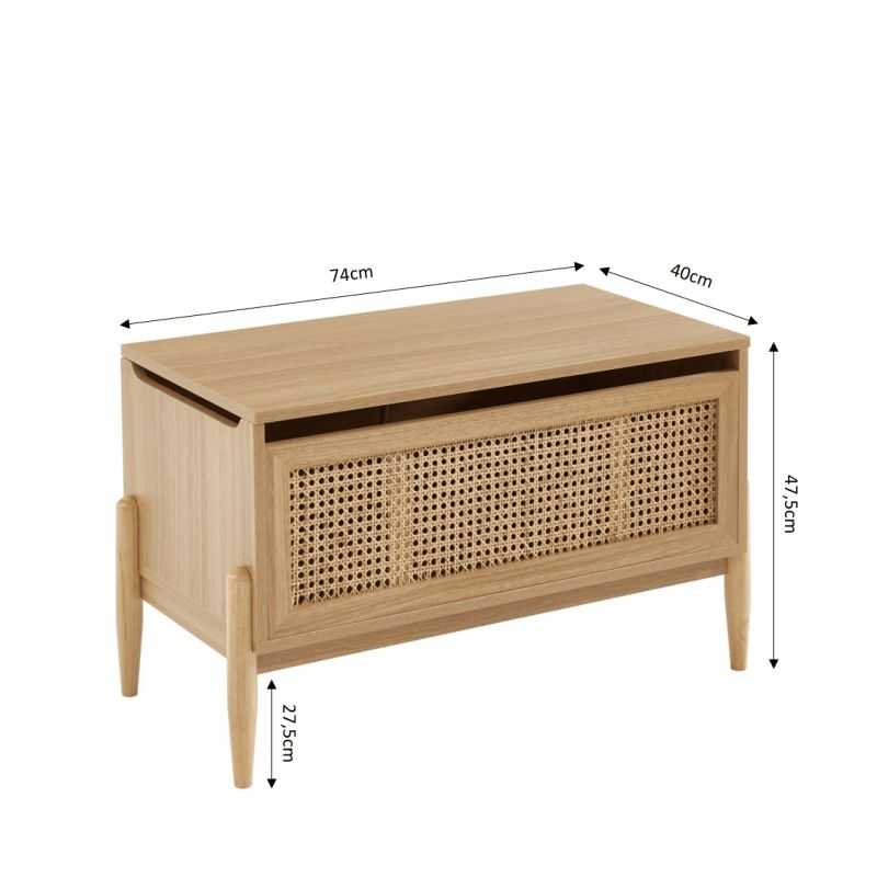 Coffre à jouet PABLO effet chêne et cannage rotin