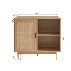 Ilot central AMANA effet chêne et cannage rotin 100cm