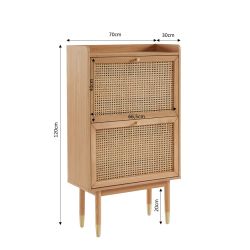 Meuble à chaussures LEON placage chêne et cannage rotin