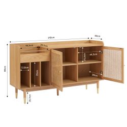Meuble vinyle LEON placage chêne et cannage rotin 140cm