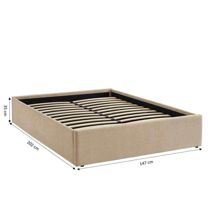 Lit coffre MARCY 140x190 tissu chenille grège sommier inclus