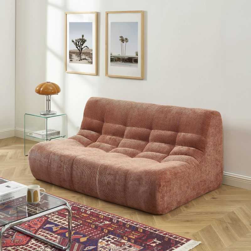 Ensemble banquette et chauffeuse JANIS modulable 3 places tissu chenille terracotta