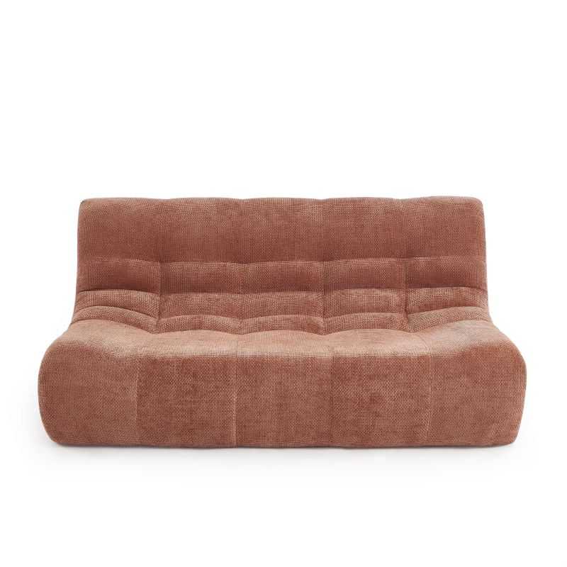 Ensemble banquette et chauffeuse JANIS modulable 3 places tissu chenille terracotta