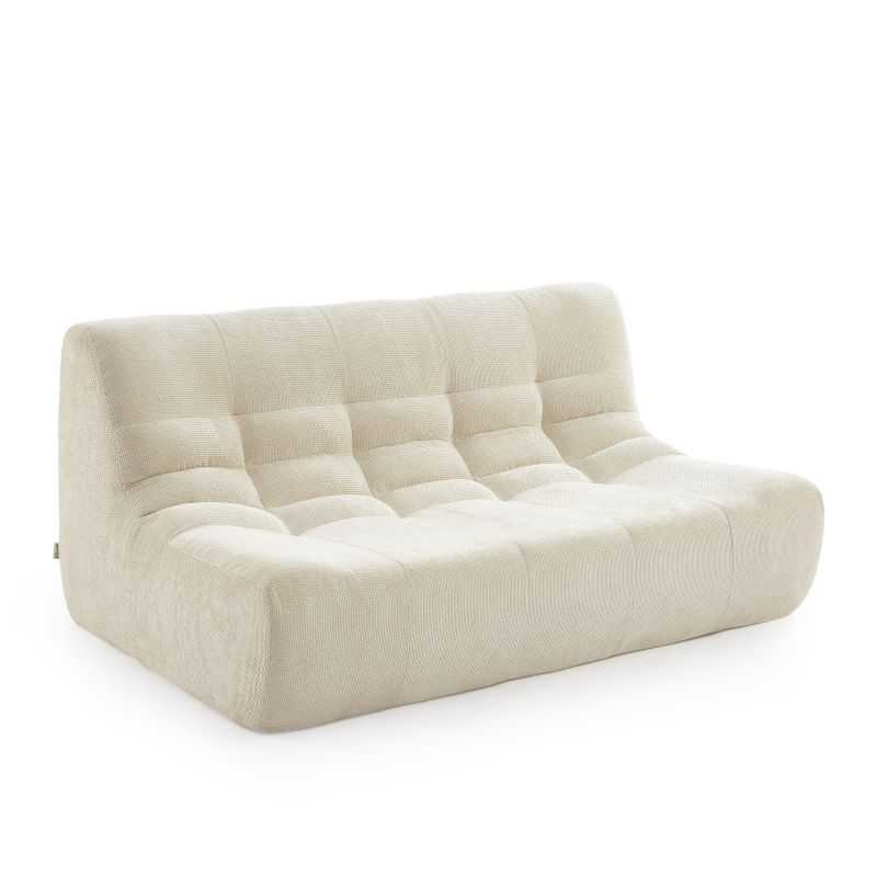 Ensemble banquette et chauffeuse JANIS modulable 3 places tissu chenille écru