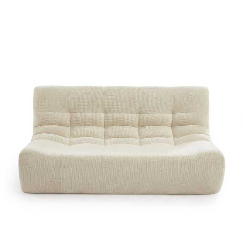 Ensemble banquette et chauffeuse JANIS modulable 3 places tissu chenille écru