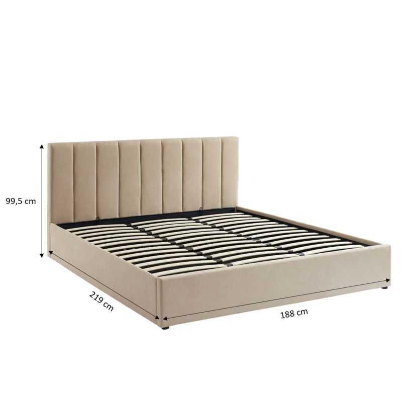Lit coffre MARIUS 180x200 tissu beige sommier inclus