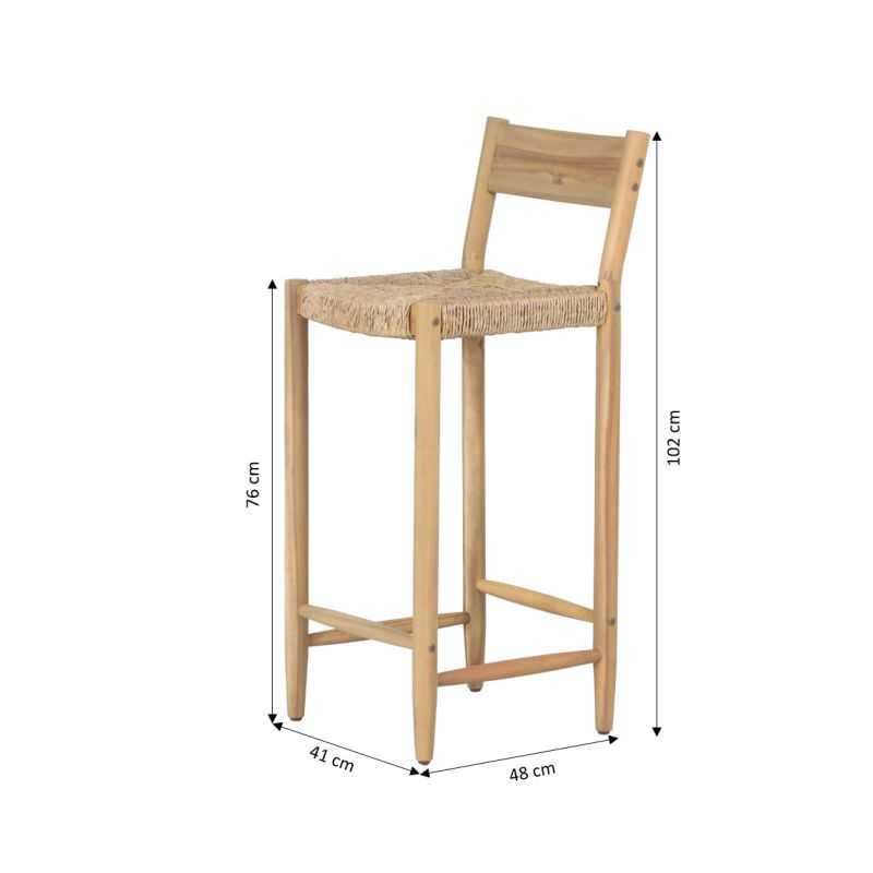 Lot de 2 tabourets de bar intérieur/extérieur NAHA bois d'acacia et résine tressée H75 cm