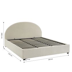 Lit coffre OLAF 180x200 tissu bouclette écru sommier inclus