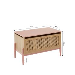 Coffre à jouet PABLO rose et cannage rotin