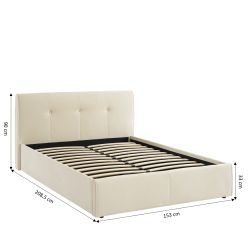 Lit coffre SEGURO 140x190 velours beige sommier inclus