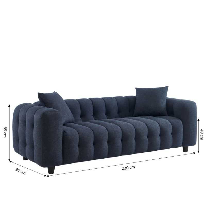 Canapé droit TOBI 3 places en tissu bleu