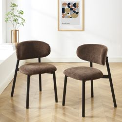 Lot de 2 chaises CIARA bouclette marron et pieds métal noir