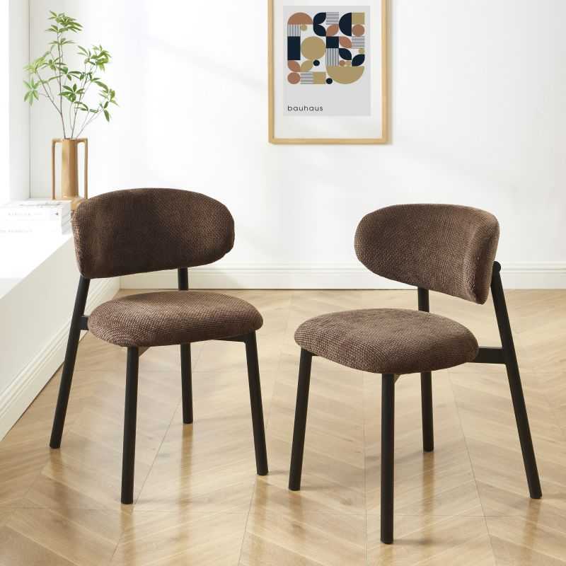 Lot de 2 chaises CIARA bouclette marron et pieds métal noir