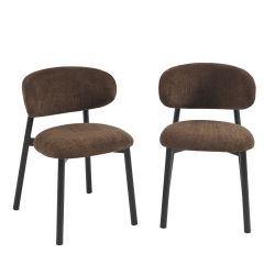 Lot de 2 chaises CIARA bouclette marron et pieds métal noir