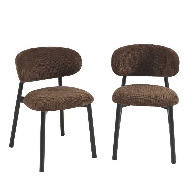Lot de 2 chaises CIARA bouclette marron et pieds métal noir