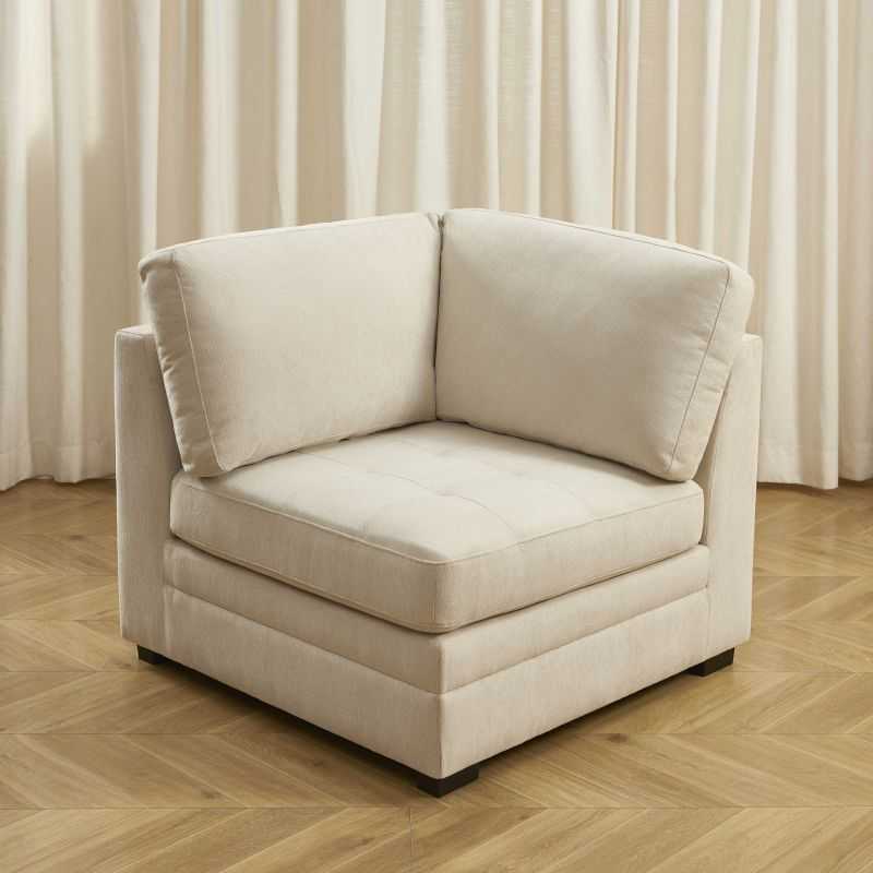 Chauffeuse d'angle BILLIE 1 place tissu chenille beige