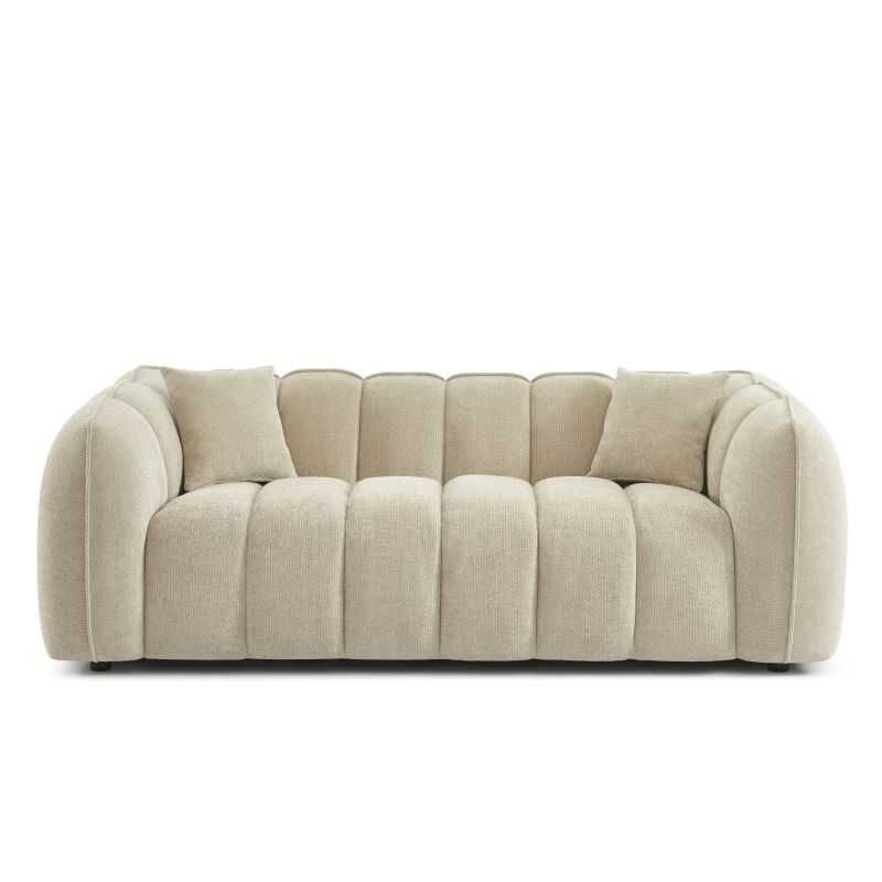 Canapé droit MATILDA 3 places tissu chenille beige