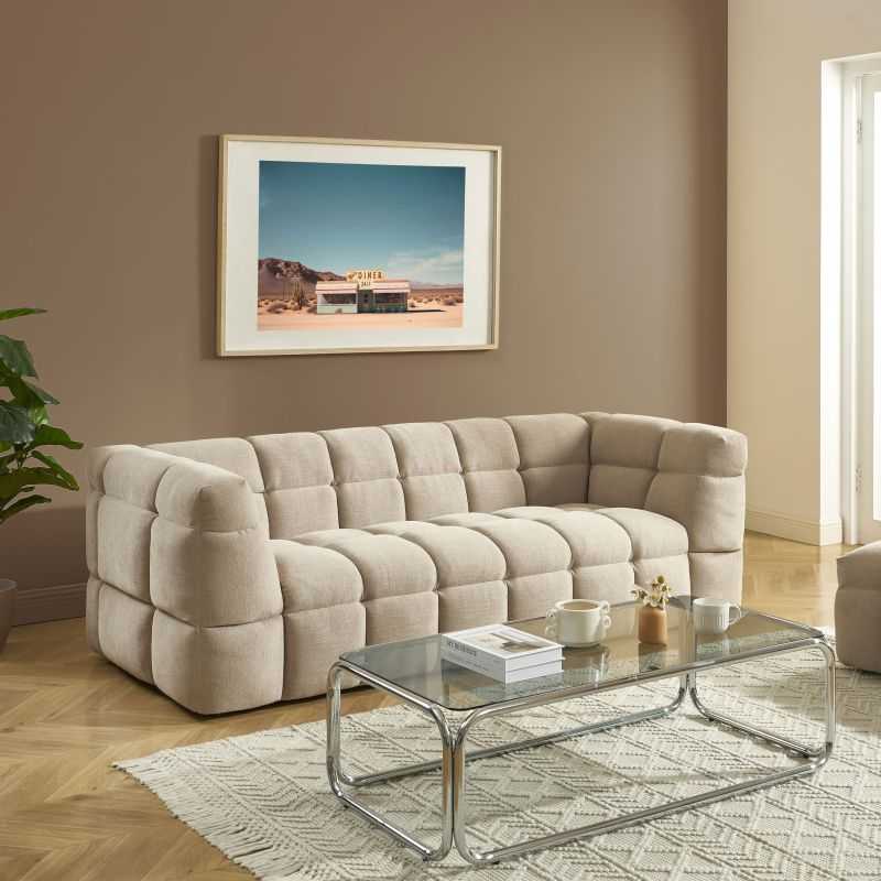 Canapé droit MOODY 3 places tissu lin beige