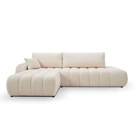 Canapé d'angle gauche convertible BELEM 4/5 places tissu bouclette écru