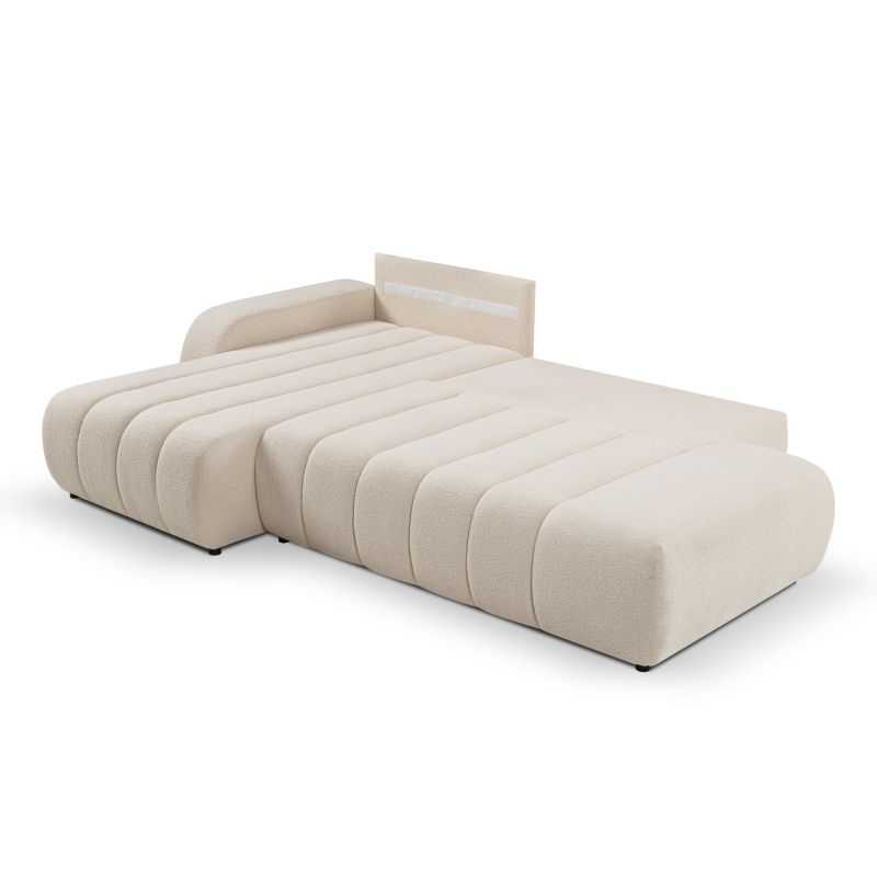 Canapé d'angle gauche convertible BELEM 4/5 places tissu bouclette écru