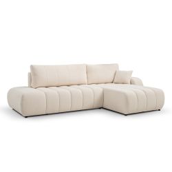 Canapé d'angle droit convertible BELEM 4/5 places tissu bouclette écru