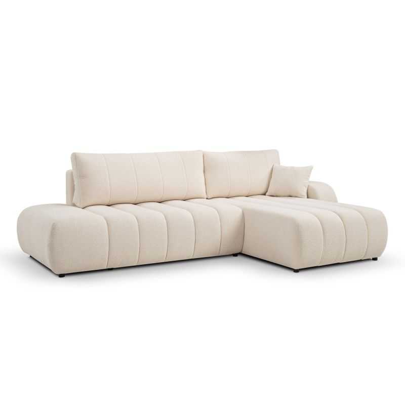 Canapé d'angle droit convertible BELEM 4/5 places tissu bouclette écru