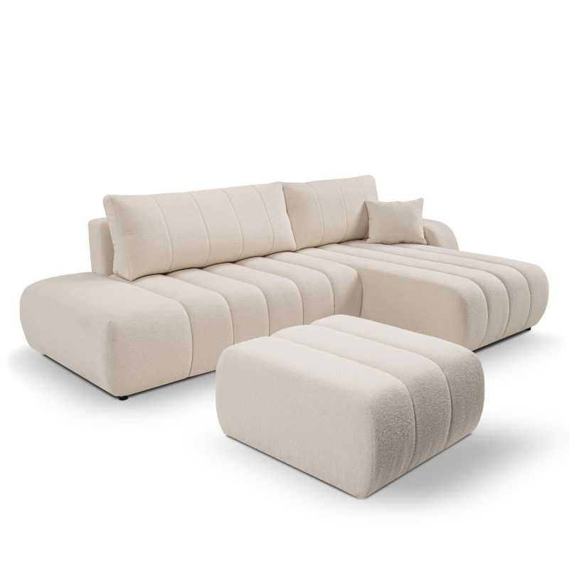 Canapé d'angle droit convertible BELEM 4/5 places tissu bouclette écru