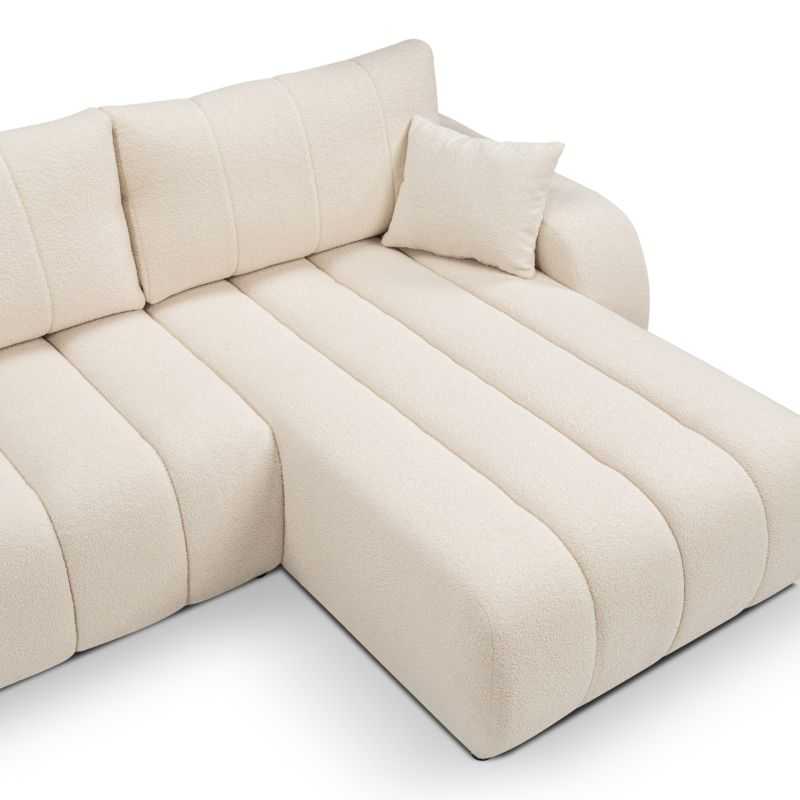 Canapé d'angle droit convertible BELEM 4/5 places tissu bouclette écru