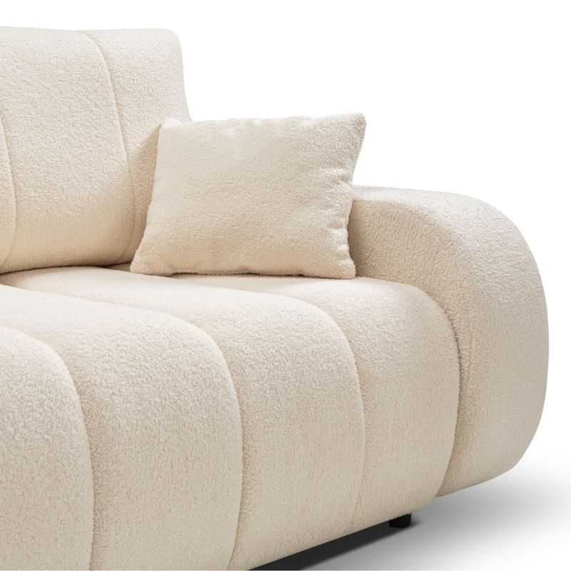 Canapé droit convertible BELEM 3 places tissu bouclette écru