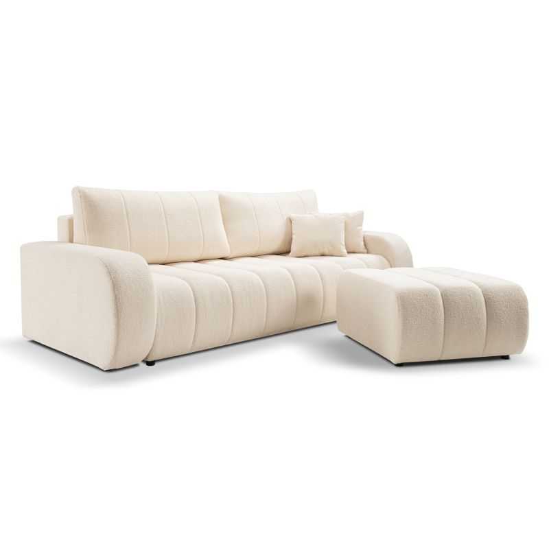 Canapé droit convertible BELEM 3 places tissu bouclette écru