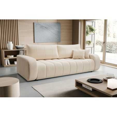 Canapé droit convertible BELEM 3 places tissu bouclette écru