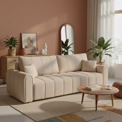 Canapé droit convertible GIORGIO 3 places tissu bouclette taupe