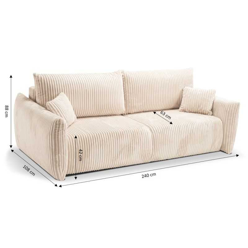 Canapé droit convertible GLORIA 3 places velours côtelé écru