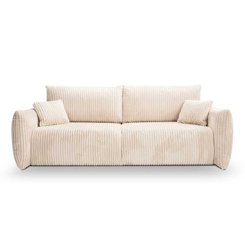 Canapé droit convertible GLORIA 3 places velours côtelé écru