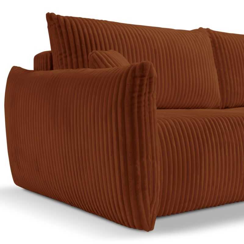 Canapé droit convertible GLORIA 3 places velours côtelé terracotta