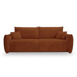 Canapé droit convertible GLORIA 3 places velours côtelé terracotta