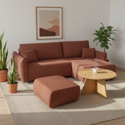 Canapé d'angle convertible et réversible GLORIA 4 places velours côtelé terracotta