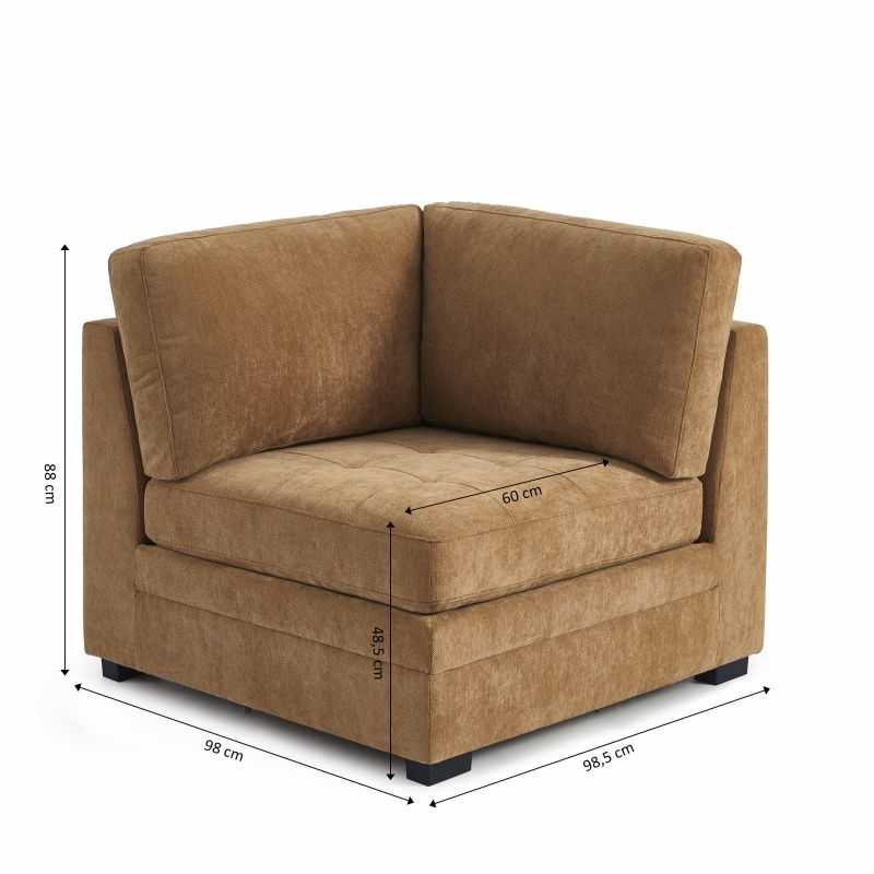 Chauffeuse d'angle BILLIE 1 place tissu chenille écureuil