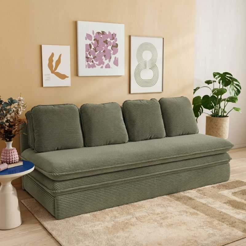 Banquette convertible NOMA 3 places velours côtelé vert