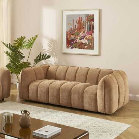 Canapé droit MATILDA 3 places tissu chenille terracotta