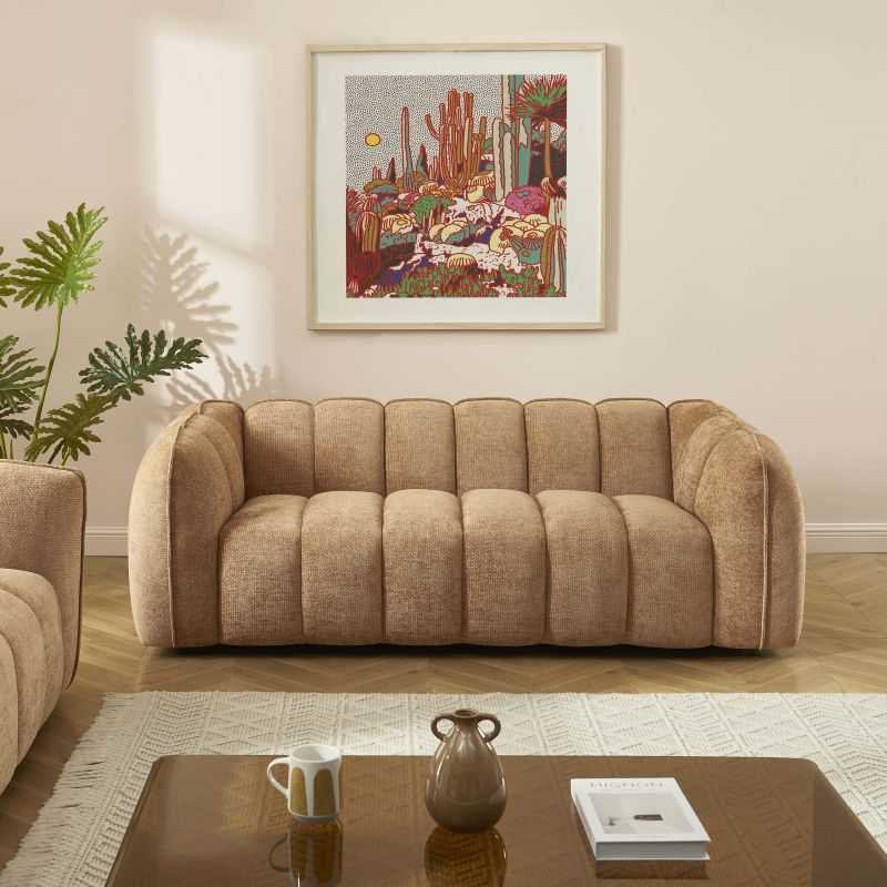 Canapé droit MATILDA 3 places tissu chenille terracotta