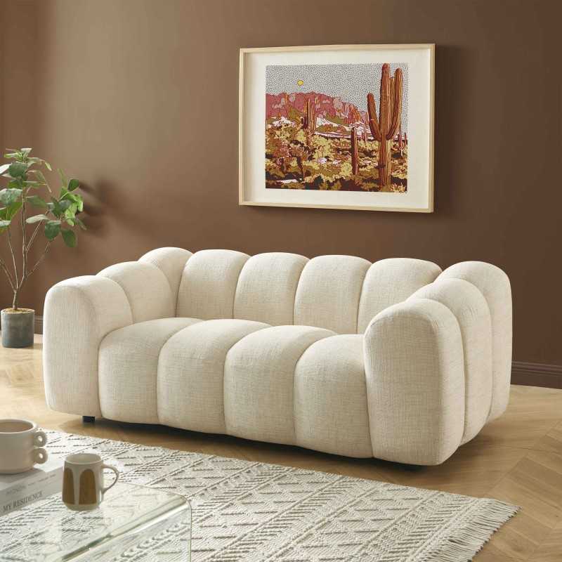 Canapé droit SUNNY 2 places tissu tweed écru