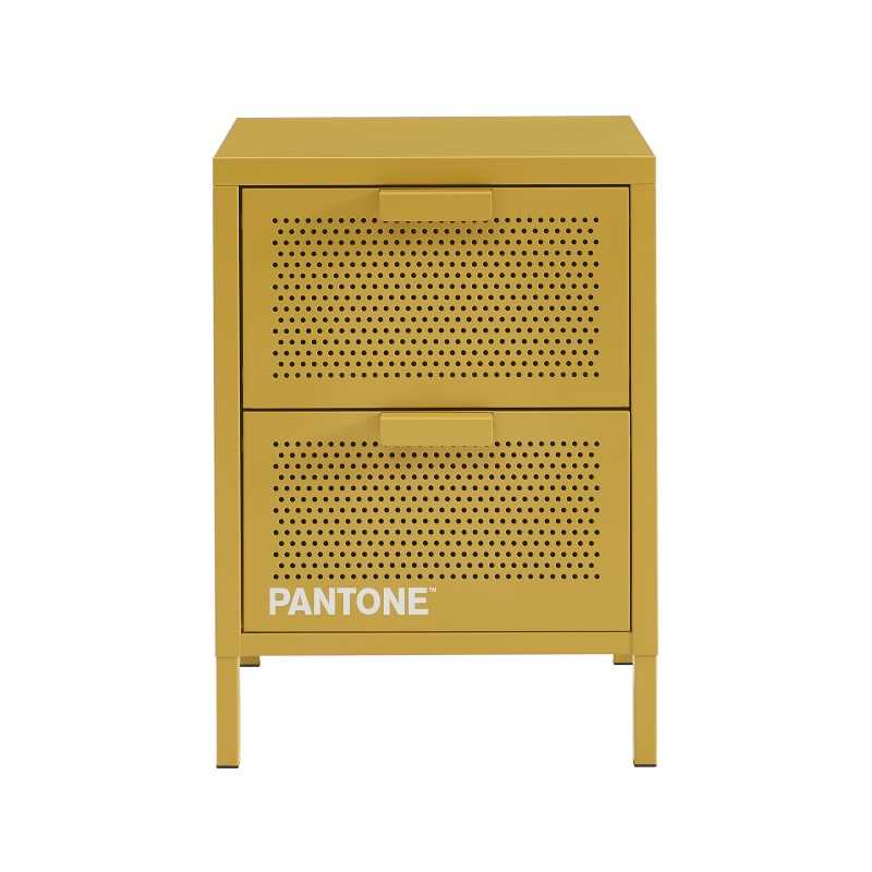 Table de chevet PANTONE métal jaune moutarde double tiroirs 40cm