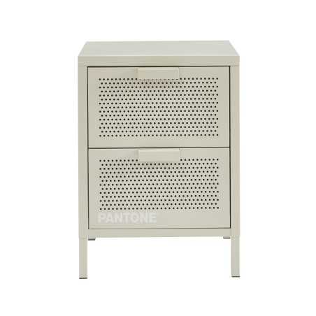 Table de chevet PANTONE métal beige sable double tiroirs 40cm