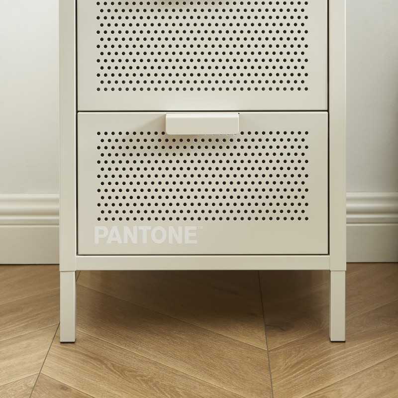 Table de chevet PANTONE métal beige sable double tiroirs 40cm