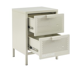 Table de chevet PANTONE métal beige sable double tiroirs 40cm