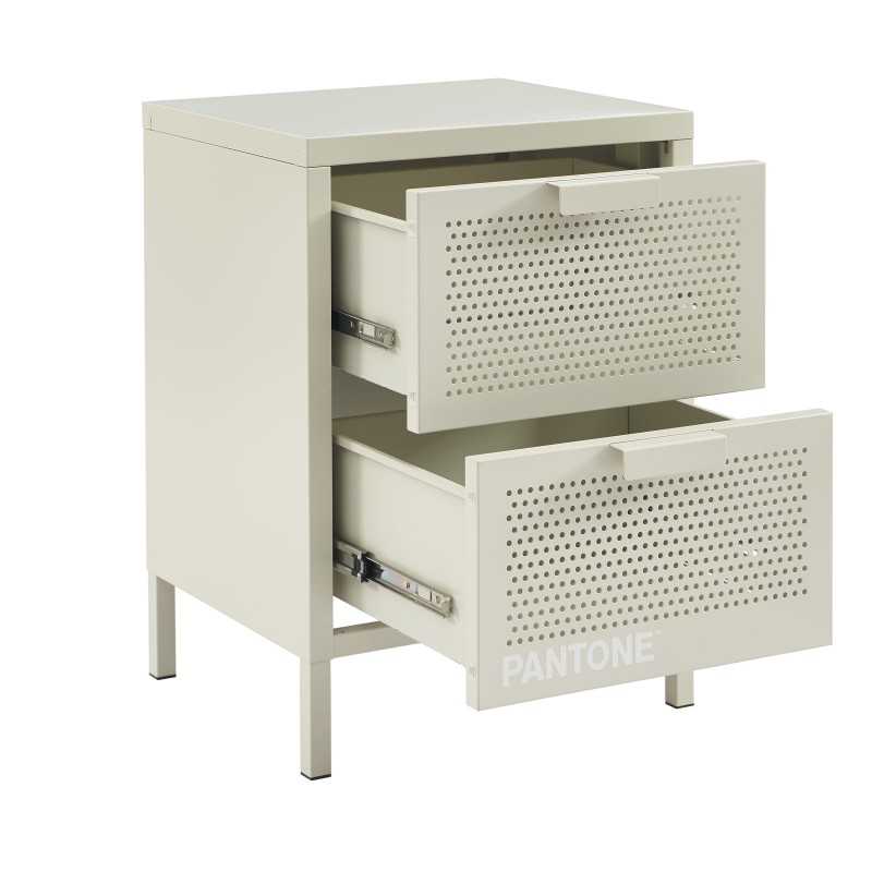 Table de chevet PANTONE métal beige sable double tiroirs 40cm