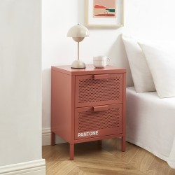 Table de chevet PANTONE métal terracotta double tiroirs 40cm