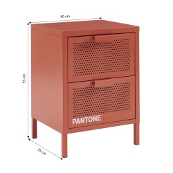 Table de chevet PANTONE métal terracotta double tiroirs 40cm