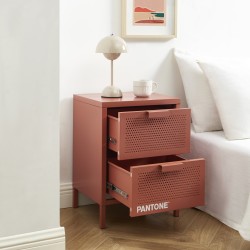 Table de chevet PANTONE métal terracotta double tiroirs 40cm